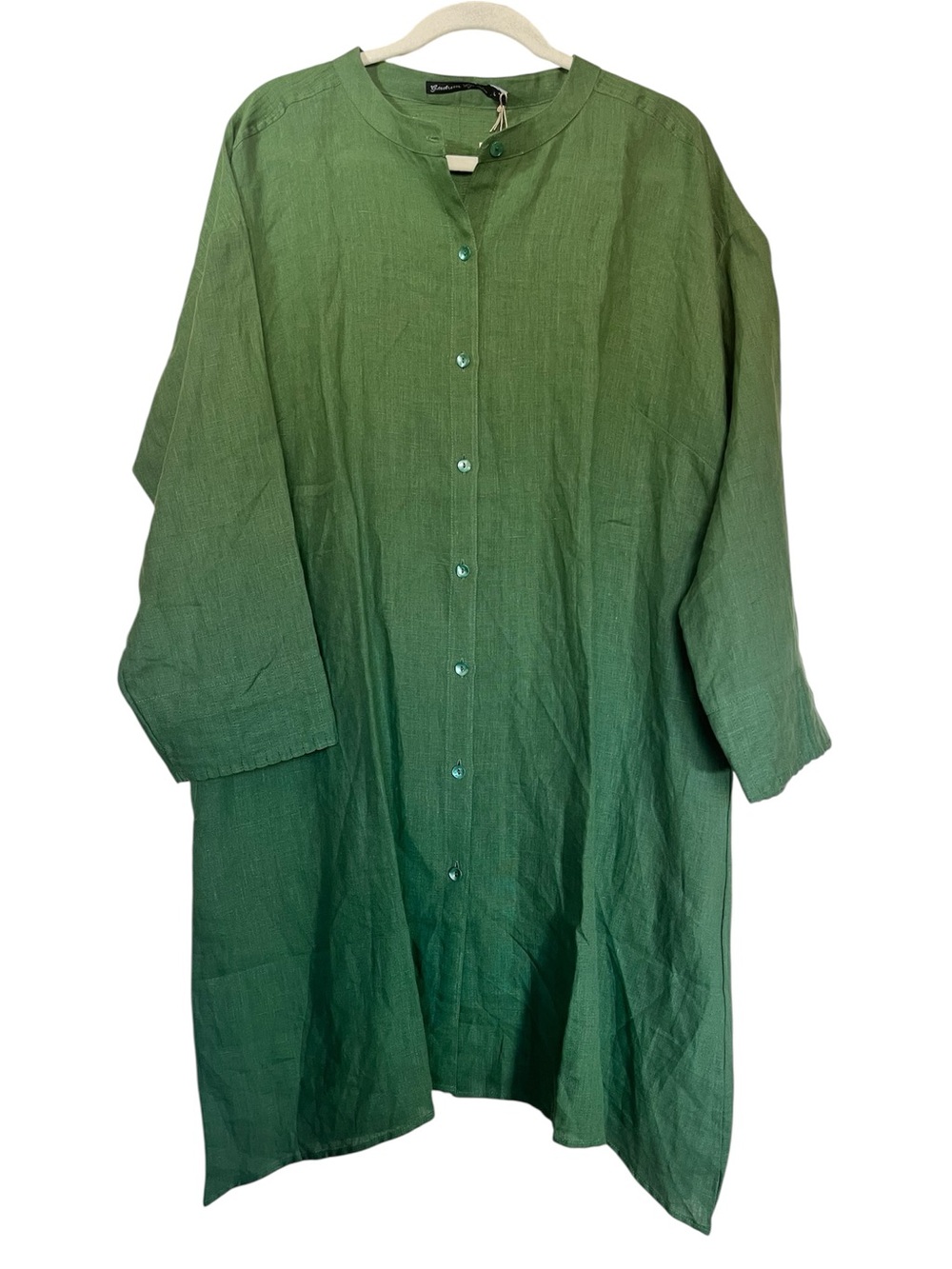 Gudrun Sjoden Green Linen Shirt Dress Large NWT Button Front Pockets